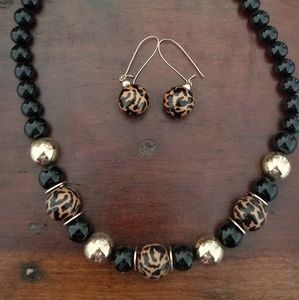 Cheetah Print and Black Necklace and earring set